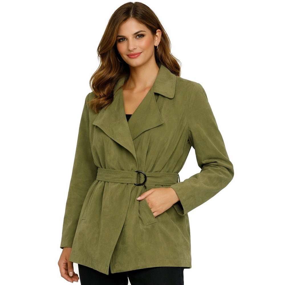 NWT Women's Belted Trench Coat Olive Green Sz XL Minimalist Neutral Utility